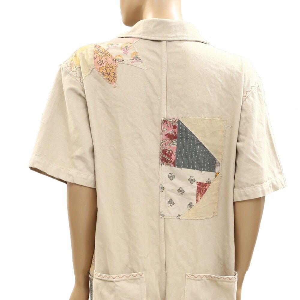 Free People We The Free Glory Days Jumpsuit Utility Patchwork Cotton M 285765 - Picture 8 of 9